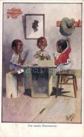 'Drei dunkle Ehrenmänner' humour, black men, playing cards, s: T. Gilson (EK)