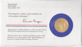 Amerikai Egyesült Államok 1984. 40. elnök "Ronald Reagan" aranyozott emlékérem érmés bélye...