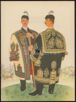 6 db-os Colorvox képeslap hanglemez sorozat, használatlan (népviselet grafika, magyar zenei és népzenei felvételek)