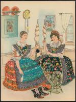 6 db-os Colorvox képeslap hanglemez sorozat, használatlan (népviselet grafika, magyar zenei és népze...