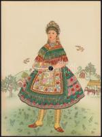 6 db-os Colorvox képeslap hanglemez sorozat, használatlan (népviselet grafika, magyar zenei és népze...