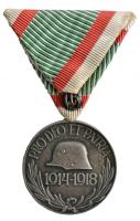 1929. Magyar Háborús Emlékérem kardokkal, sisakkal "Pro Deo et Patria" ezüstözött Br kitüntetés mellszalagon "BRONZ" jelzéssel T:2 Hungary 1929. Commemorative Medal for World War I for combatants, tombac medal on wartime ribbon, with "BRONZ" hallmark C:XF