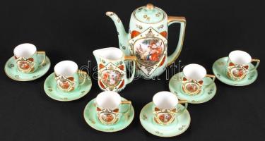 6 személyes cseh Alt-Wien Victoria teás hiányos készlet, jelzett, egyik csészén minimális lepattanás...