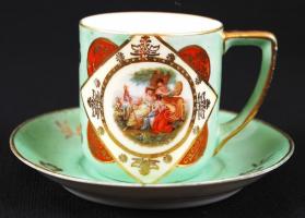 6 személyes cseh Alt-Wien Victoria teás hiányos készlet, jelzett, egyik csészén minimális lepattanás...