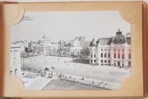 Fa fedelű képeslap album Bukarest grafikával, 13 db modern, fekete-fehér román városképes lappal
