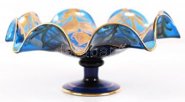 Antik üveg aufsatz, kézzel szakított és festett, hibátlan, m:10 cm, d:20 cm