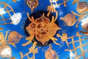 Antik üveg aufsatz, kézzel szakított és festett, hibátlan, m:10 cm, d:20 cm