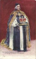 The coronation of king Edward VII, the Dean of Westminster carrying the crown of St. Edward (small tear)