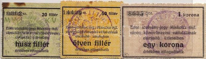 Dátum nélkül Miskolc 20f perforálás fordítva, 50f perforálás normál, 1K perforálás fordítva T:I foltos, ill. kis szakadás