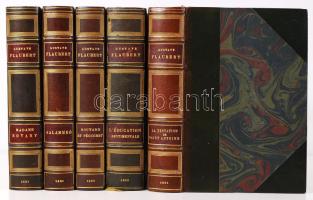 Flaubert, Gustave: Madame Bovary; Salammbo; Bouvard et Pécuchet; L'éducation senimentale; La Tentation de Saint Antoine (Oeuvres Completes de - -). Paris, 1921-1924, Louis Conard. Kiadói, egységes, aranyozott gerincű, félbőr sorozatkötésben, felül aranyozott élmetszéssel, szép állapotban /  Five volumes of the complete edition, original gold plated half-leather binding, good condition