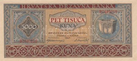 Horvátország 1943. 5000K sorszámkövető (2x) T:I-
Croatia 1943. 5000 Kuna sequential serials (2x) C:A...