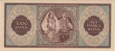 Horvátország 1943. 5000K sorszámkövető (2x) T:I-
Croatia 1943. 5000 Kuna sequential serials (2x) C:A...