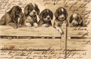 Kutyás dombor Litho üdvözlőla