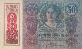 1914. 50K "Deutschösterreich" felülnyomással (4x) ebből 3db egymás utáni sorszámmal, minde...