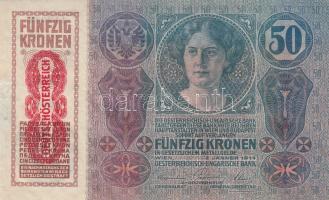 1914. 50K "Deutschösterreich" felülnyomással (4x) ebből 3db egymás utáni sorszámmal, minde...