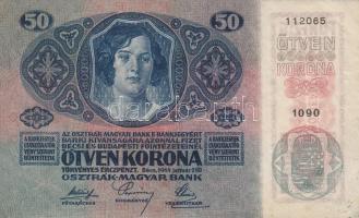 1914. 50K "Deutschösterreich" felülnyomással (4x) ebből 3db egymás utáni sorszámmal, minde...