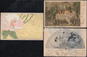 3 db szép kivitelű, hosszú címzéses, művészlap, vegyes minőség (Herrfurth, Herman Koch) / 3 Art postcards