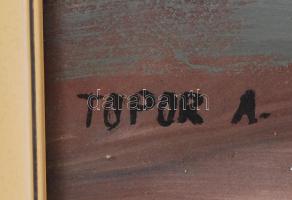 Topor András (1944-1997): Őszi erdő. Olaj, farost, jelzett, üvegezett keretben, 60×80 cm