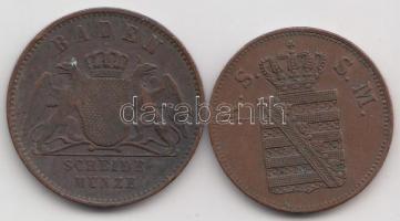 Német Államok / Szász-Albertine 1856F 2Pf Cu + Baden/ 1864. 1Kr Cu T:2
German States / Saxony-Albert...