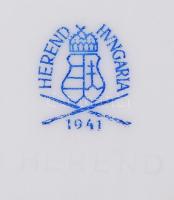 Herendi süteményes tányér, kézzel festett, jelzett (koronás), hibátlan, d:18 cm