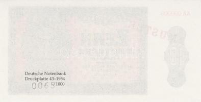 NDK 1954. 10M előlapi próbanyomat "AA 000000" "MUSTER" felülnyomással hátlapon s...