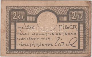 Pécs 1919. 20f MÁV "Pécsi Üzletvezetőség Élelmezési Hivatal Pénztárjegye" T:III