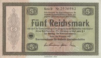 Német 3.Birodalom 1933. 5RM "WERTLOS" perforációval (2x) egymás utáni sorszámmal T:I German Third Reich 1933. 5 Reichsmark "WERTLOS" perforation (2x) sequential serial numbers C:Unc,UNC