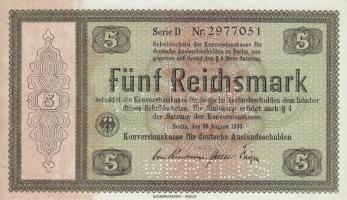 Német 3.Birodalom 1933. 5RM "WERTLOS" perforációval T:I German Third Reich 1933. 5 Reichsmark "WERTLOS" perforation C:UNC