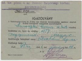 1941. Katonai igazolvány, az Erdélyi Emlékérem  kitüntetések viselésére.