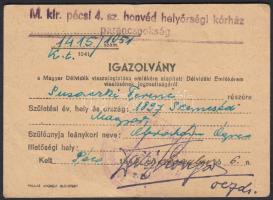 1941. Katonai igazolvány, Délvidéki Emlékérem  kitüntetések viselésére.