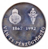 1992. "Vám- és Pénzügyőrség 125 éves" nagyalakú Ag emlékérem (70mm/163g/0.925) eredeti fa ...