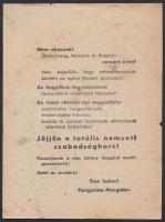 1930  Jöjjön a totális nemzeti szabadságharc! Hungarista Mozgalmis propaganda szórólap.