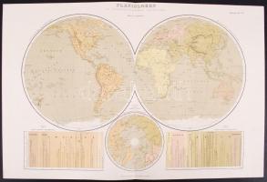 cca 1890 3db térkép (világtérkép, Olaszország, Nagy-Britannia és Írország), Brockhaus / Maps from Brockhaus, 34,5x55cm