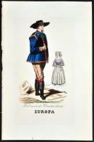 cca 1870 Népek - népviseletek. 11db színezett rézkarc, ill. rézmetszet / 
Nations and their costumes...