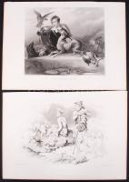 cca 1880 E. Landseer - J.C. Armytage/ C.G. Lewis: 4db vadászjelenet, acélmetszet, ill. rézkarc /  Hunting scenes, steel engraving, etching, 26x37cm