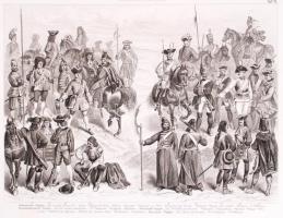 cca 1880 13db acélmetszet katonai egyenruhákról, fegyverekről, csatajelenetekről a Brockhaustól / 
1...