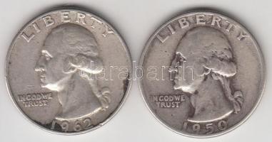 Amerikai Egyesült Államok 1950S-1962D 1/4$ Ag "Washington" (2x) T:2-/3
USA 1950S-1962D 1/4...
