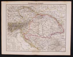 cca 1870 Österreich-Ungarn - Austria-Magyarország. Színezett rézkarc, Stielers Schul-Atlas No. 19, Gotha, Justus Perthes /  Austria-Hungary, colored etching, Stielers Schul-Atlas No. 19, Gotha, Justus Perthes, 24x29cm