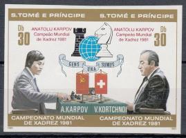 1981 A meráni sakkvilágbajnokság győztese vágott sor felülnyomással Mi 712 B-713 B