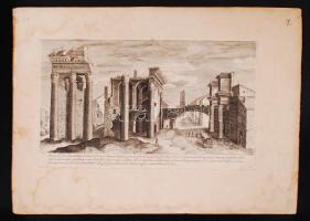 1608 Aegidius Sadeler (1570-1629):  Vestigi del for di Nerva Imperatore... - Nerva fóruma. Rézmetszet, papír (ázás nyomaival) /  Forum of Nerva, copper etching (with patch), 25x35,5cm