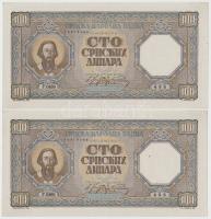 Szerbia / Német megszállás 1943. 100D (2x) sorszámkövető T:I-
Serbia / German occupation 1943. 100 D...