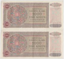 Szlovákia 1940. 1000K (2x) sorszámkövető T:II
Slovakia 1940. 1000 Korun (2x) sorszámkövető C:XF