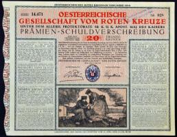 Ausztria 1916. 20K értékű "Osztrák Vöröskereszt" nyereménykötvény T:I- Austria 1916. "Oesterreichische Gesellschaft vom Roten Kreuze" (Red Cross) premium debenture about 20 Corona C:AU