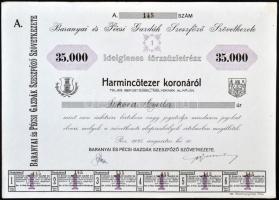 1925. "Baranyai és Pécsi Gazdák Szeszfőző Szövetkezete" ideiglenes törzsüzletrésze 35.000K-ról T:I-