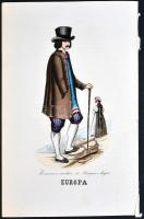 cca 1870 Népek - népviseletek. 11db, részben színezett rézkarc, ill. rézmetszet (egy kép sérült) / 
...