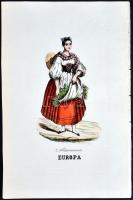 cca 1870 Népek - népviseletek. 11db, részben színezett rézkarc, ill. rézmetszet (egy kép sérült) / 
...