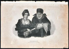 cca 1870 Népek - népviseletek. 11db, részben színezett rézkarc, ill. rézmetszet (egy kép sérült) / 
...