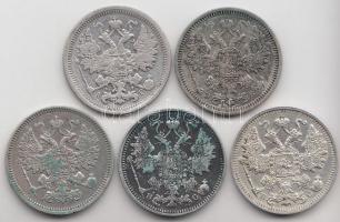Oroszország 1861-1915. 15K Ag (5x) T:vegyes
Russia 1861-1915. 15 Kopeks Ag (5x) C:mixed