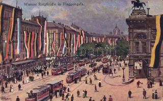 Vienna, Ringstrasse, Flag gala, artist signed (EB)