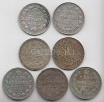 Oroszország 1864-1915. 20K Ag (7x) T:vegyes Russia 1864-1915. 20 Kopeks Ag (7x) C:mixed